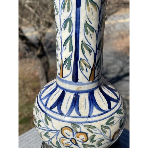 Antique Iznik Middle Eastern Pottery Glazed Faience Vase Cast Iron Loevsky Lamp - Picture 13 of 16
